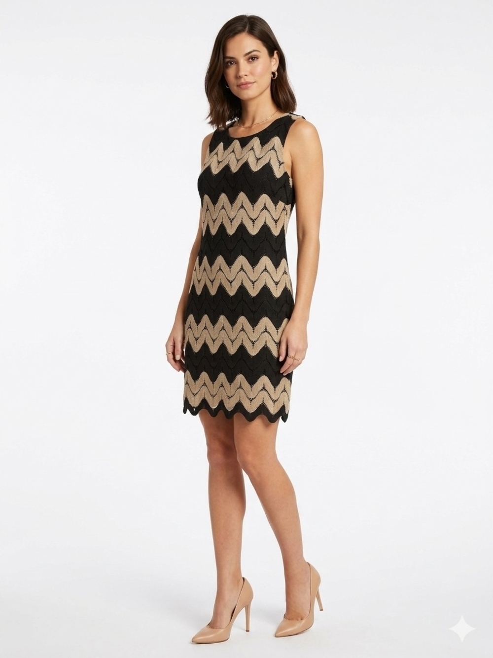 Lily by Speechless Black & Natural Tan Chevron Knit Sleeveless Shift Dress